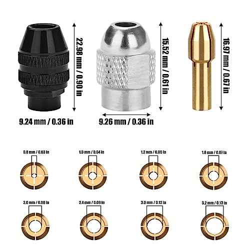AccEncyc 10Pcs Drill Chuck Collet Set for Dremel with 4485 Brass Collet Set 4486 Keyless Chuck for Dremel Rotary Tool 1/32" to 1/8" Keyless Drill Chuck Brass Chuck Collet Nut for Dremel