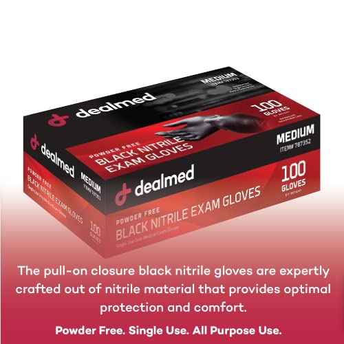 Dealmed Black Nitrile Exam Gloves ? Disposable Multi-Purpose Use Medical Gloves Use for First Aid and Medical Facilities