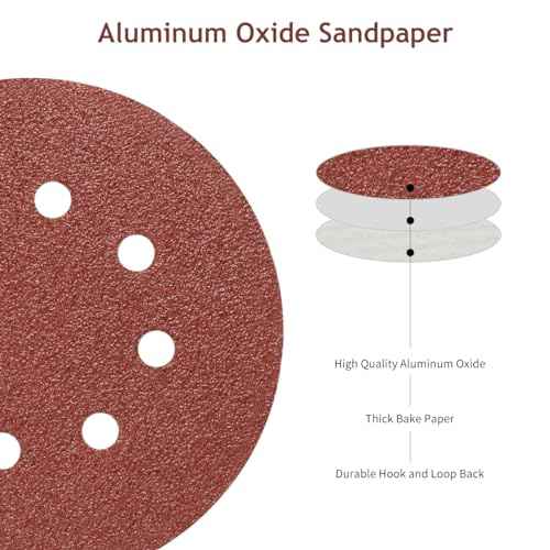 5 Inch 8 Hole Sanding Discs Hook and Loop, 50 PCS 80 Grit Round Sand Paper Disc, Aluminum Oxide Sandpaper Pads for Random Orbital Sander