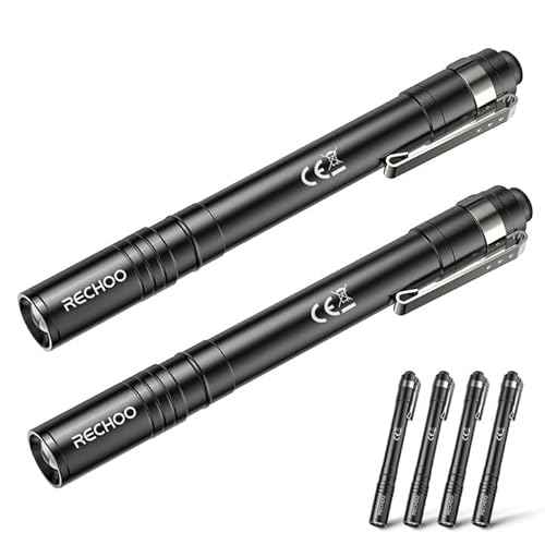 RECHOO LED Pen Light 4 Pack, Lightweight, Small Bright Pen Flashlight with Clip, Waterproof Portable Pocket Flashlight for Home, Emergencies, Inspection (Battery Included)