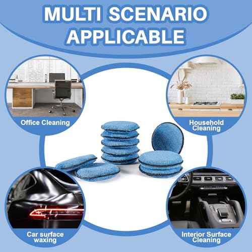 Sukh 12 Pack Microfiber Foam Car Wax Applicator Pad - Foam Applicator Pads Detailing Round 4.72 inch Polishing Sponges for Car Wax Applicator Pad Round Blue