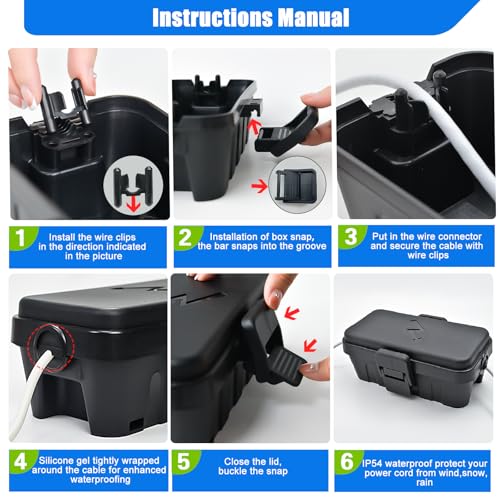 Hrensaw Small Waterproof Electrical Connection Box for Outdoor Use - Black, IP54 Rated