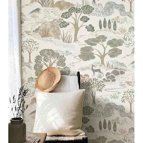 Erfoni 16.9"x118" Boho Peel and Stick Wallpaper Forest Green/Brown/White Contact Paper DIY Self Adhsive Wallpaper Waterproof Removable Peel and Stick Wall Paper for Bedroom Accent Walls Decor