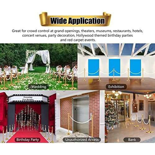 5 Ft Velvet Stanchion Ropes White, 4 Pack Crowd Control Rope Safety Queue Barrier with Gold Hook, VIP Rope for Party Events Decor