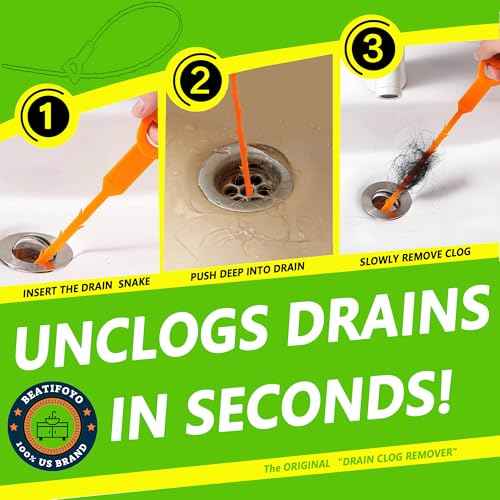 Drain Snake, Drain Clog Remover,Hair snake Tool Opener, sink snake for Sewer Kitchen Sink Bathroom Tub Toilet Clogged Drains Relief Cleaning Tool(1pc 25 Inch +1pc 20inch)
