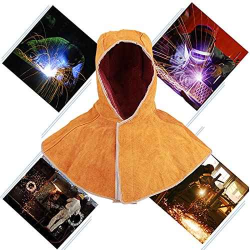 Leather Welding Hood, Breathable Cowhide Shawl Hat Protector Caps With Neck Shoulder Drape Anti Spatter Heat Insulation Electric Soldering Working Security Head Protection