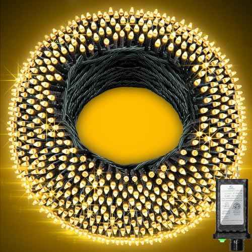 1500 LED 470FT Christmas String Lights Outdoor, 12 Modes and Timer Memory Dimmable, Plug in Waterproof Dark Green Wire Twinkle Fairy Light for for Xmas Yard Tree Wedding Party Decor (Warm White)