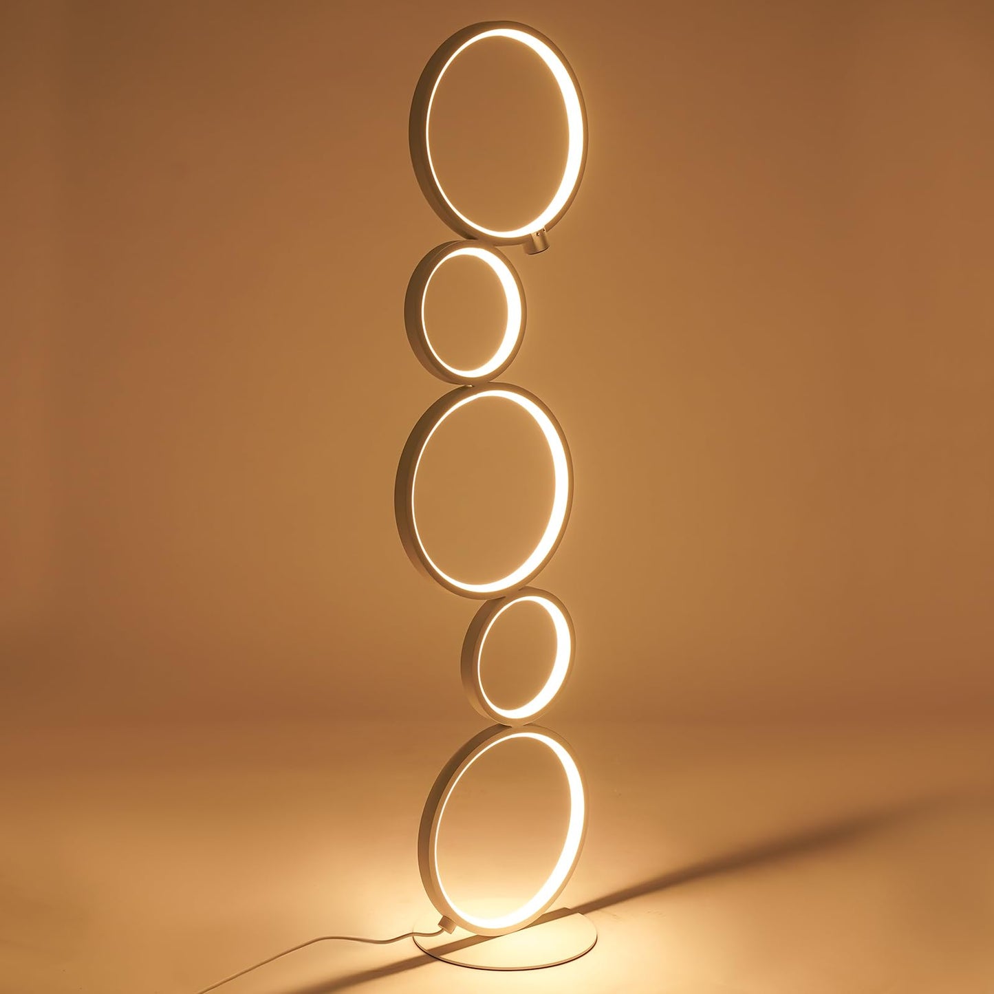 SpaceBovae Modern 5-Circle Ring-Style Floor Lamp, Artistic Trendy Design Ring Standing Lamp, One-Touch Switch Led 5 Ring Floor Standing Tall Lamps for Living Room,Ideal for Home and Office