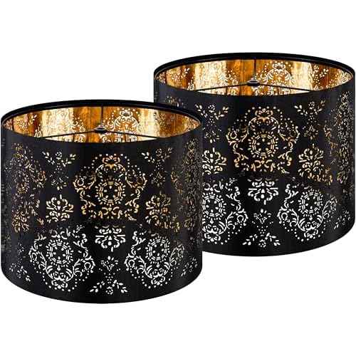 GO&SO 16 Inches Large Lamp Shades Set of 2 - Industrial Laser Cut Floral Design Linen Drum Fabric Lamp Shade, Round Replacement Lampshades For Floor Lamps & Bedside Lamps, Assembly Required,E26 Spider