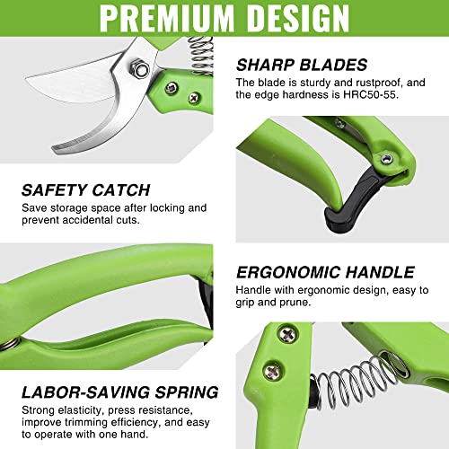 WORKPRO Garden Clippers, 2 Pcs Flower Scissors Include 8" Bypass Pruner and 8.5'' Straight Blade Shear, Professional Pruning Shears Kit for Cutting Flowers, Trimming Plants, Fruits Picking