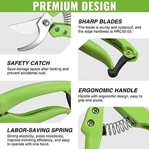 WORKPRO Garden Clippers, 2 Pcs Flower Scissors Include 8" Bypass Pruner and 8.5'' Straight Blade Shear, Professional Pruning Shears Kit for Cutting Flowers, Trimming Plants, Fruits Picking