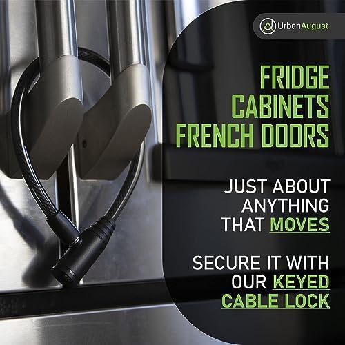 Urban August Child-Proof Refrigerator Lock for Kids & Adults - Lock for French Door Fridge and Cabinet (Regular, Black - 1 Pack)