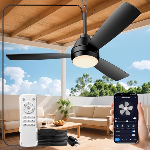 42-Inch Outdoor Ceiling Fan with Lights, Remote & App Control, 6 Speed DC Motor