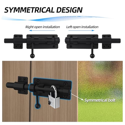 Black 6.3-Inch Heavy Duty Stainless Steel Barrel Bolt Latch for Doors & Gates