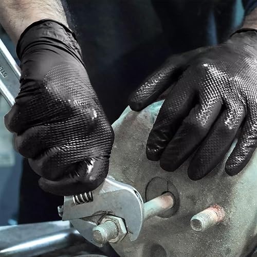 TitanFlex Heavy Duty Black Nitrile Safety Gloves 8mil Large - Latex-Free, Diamond Texture