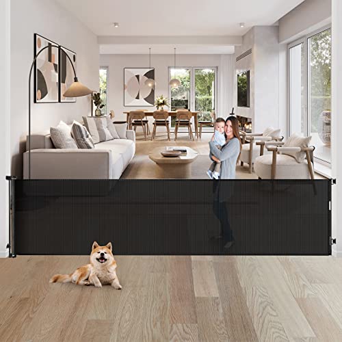 80 Inch Extra Long Retractable Baby Gates Extra Wide Baby Gates for Large Openings Indoor Retractable Dog Gate for The House Extra Wide Dog Gate Outdoor Mesh Pet Gates Child Gate for Kids (Black)