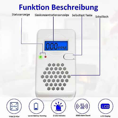 Carbon Monoxide Detector Alarm with Digital LCD Display, CO Detector Alarm with Replaceable Battery,Test-Reset Button, Low Battery Indicator, Portable,complies with UL2034(Batteries NOT Included)