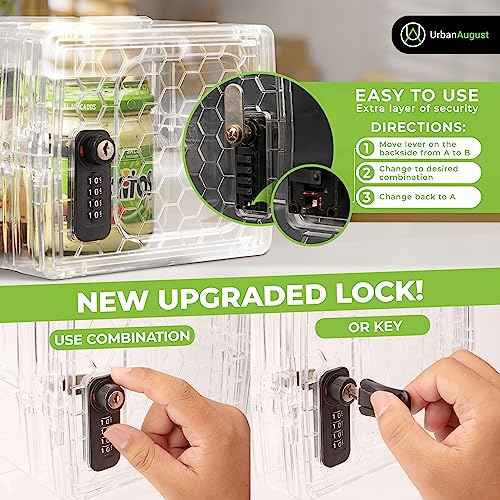 Urban August Lock Box For Food & Medicine - Dual Combination & Keyed Lock Box - Made of Industrial-Grade Plastic - One Size (Clear)
