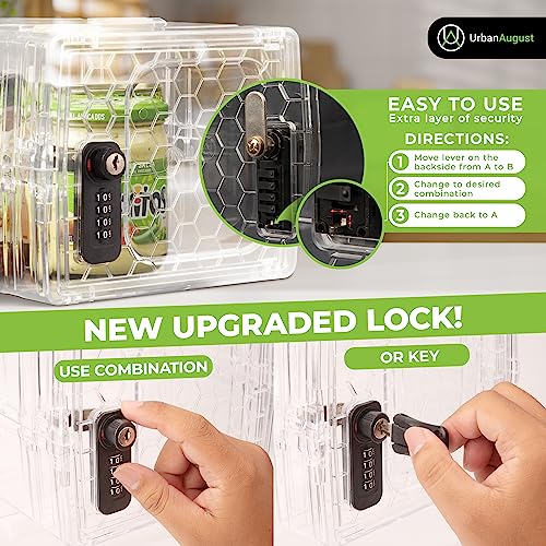 Urban August Clear Combination Lock Box for Food & Medicine - Dual Key & Code Lock, Industrial-Grade Plastic, Compact Storage