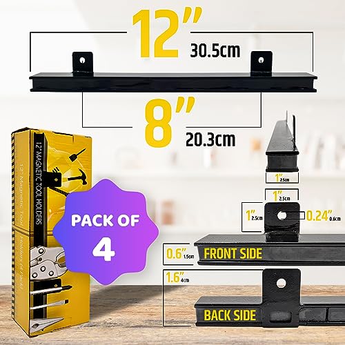 12" Heavy-Duty Magnetic Tool Holders (4 Pack - 48" Total) Upgraded Strong Magnets