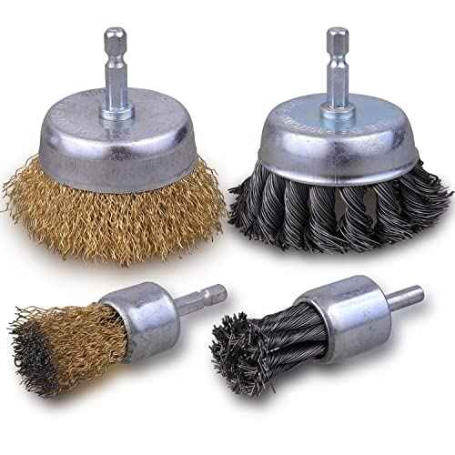 3 Inch Knotted Wire Cup Brush Set, 4PCS Wire Brush for Drill with 1/4'' Hex Shank, Drill Wire Brush Attachment, Suitable for Removing Rust/Corrosion/Paint - Extend Life & Reduced Wire Breakage