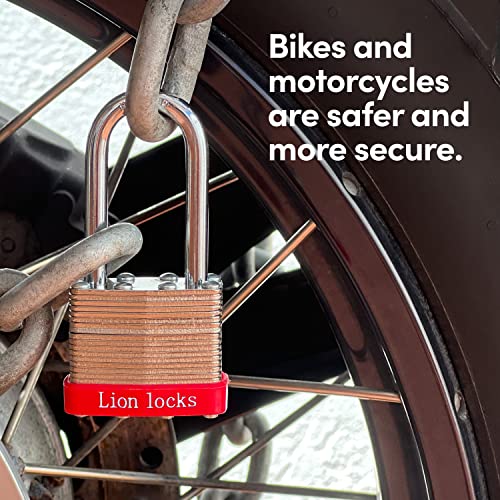 Lion Locks 24-Keyed Alike Padlocks with 2-inch Long Shackle - Outdoor & Indoor Security, Hardened Steel, Pick-Resistant Brass Cylinder, 48 Keys - Long Shackle 24-Pack