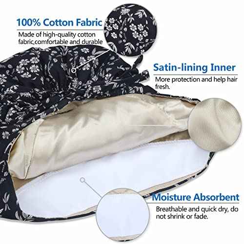 QBA Adjustable Working Cap with Button, Satin-Lined Hat, Cotton Working Hat Sweatband, Elastic Tie Back Hats Unisex
