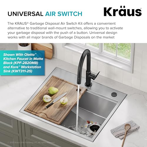 KRAUS Spot-Free Stainless Steel Air Switch Kit for Garbage Disposal with Flat Button - KWDA-200SFS