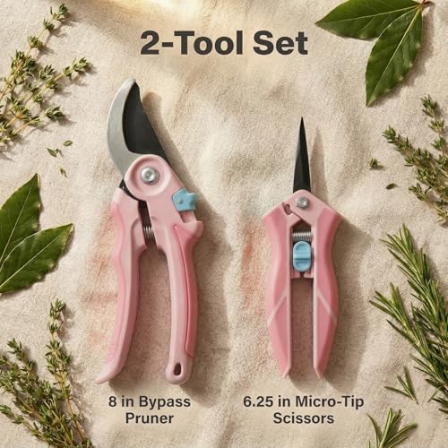 Pink NEXON Pruning Shears 2-Pack - 8" Bypass Garden Clippers & 6.25" Precision Snips