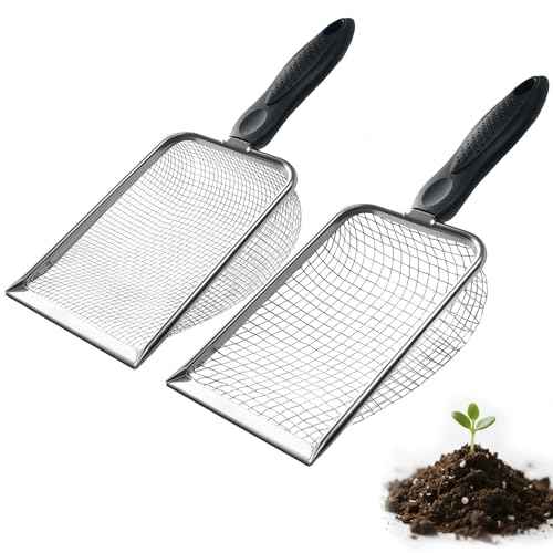 2 PCS 2-in-1 Gardening Soil Sifter Set with 3.8/5mm Mesh, Garden Sieve & Shovel Sifter Screen Potting Scoop for Sand, Dirt, Rock Compost, Stainless Steel & Ergonomic Handle