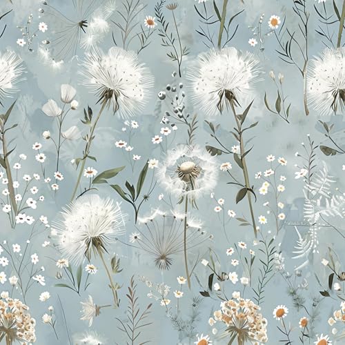 Dandelion Floral Peel and Stick Wallpaper Flower Contact Paper 16.9inch x 118.1inch Vintage Wallpaper Floral Self Adhesive Decorative for Bedroom Blue Flower Removable Wall Paper