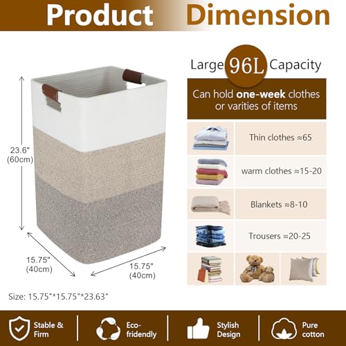SIXDOVE 96L Extra Large Cotton Rope Laundry Hamper - Gradient Yellow