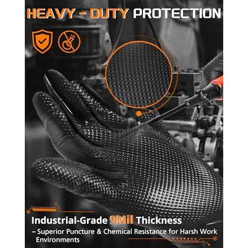 9mil Heavy Duty Disposable Nitrile Gloves -Chemical Resistant,Latex Free Rubber Guantes Diamond Texture for Mechanic