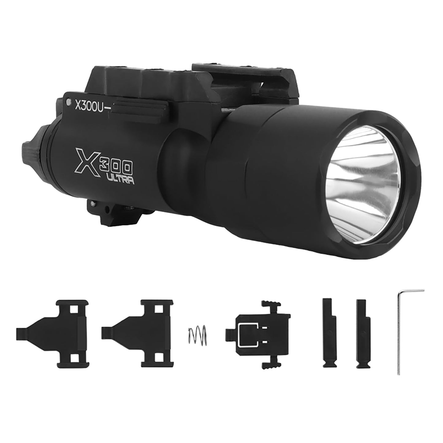 Zhongren X300-A Universal LED Tactical Flashlight 800-Lumen with Replaceable Slot Mount for Pistol and WeaponLight or Helmet ARC Rail (Black)