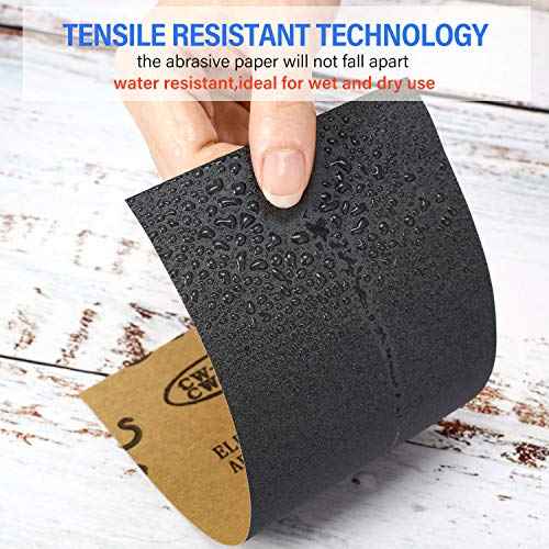 Abrasive Dry Wet Waterproof Sandpaper Sheets Assorted Grit of 400/600/ 800/1000/ 1200/1500 for Furniture, Hobbies and Home Improvement, 12 Sheets (9 x 11 Inch)