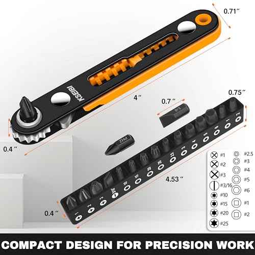 KSEIBI 181787 Mini Ratchet Wrench Set 18-Piece | 1/4" Drive, Slim Profile with Durable Right Angle Screwdriver Bits | Versatile & Compact Tool Kit with Gift Storage Box for Home & Professional Use