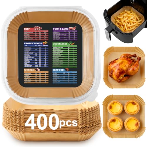Adhjito 8" Square Air Fryer Liners 400 Pcs - Disposable Parchment Paper for 5-8 Qt
