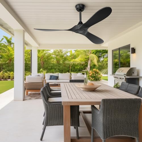 Obabala Black 52-inch Outdoor Ceiling Fan with Remote, 3 Blades, No Light, Reversible DC Motor