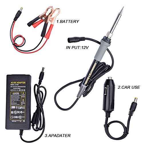 Soldering Iron, Soldering Iron Kit, 35W Adjustable Temperature Welding Tool, 5pcs Solder Soldering Iron Tip, with Car Battery Charger, AC/DC Adapter 110-240V/12V 3A, PU Carry Bag