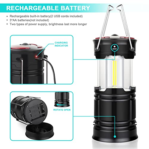 EZORKAS 2 Pack Rechargeable LED Camping Lanterns with 360° Brightness, Collapsible & Water-Resistant
