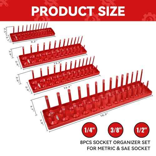 8PCS Socket Organizer Tray Set,SAE & Metric Socket Trays, 2PCS 1/4", 4PCS 3/8", 2PCS 1/2" Drive Deep and Shallow Socket Holders for Toolboxes (8pcs socket organizer£©