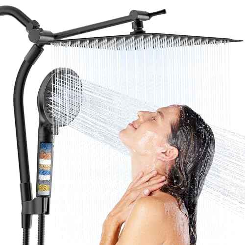 Rain Shower Head with Handheld Spray Combo,High Pressure Filtered Handheld Shower Head with 10-Spray for Bathroom Upgrade,10" Height/Angle Adjustable Bar,71" Long Hose (Matte Black)