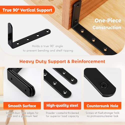 WINKER Heavy Duty Black Shelf Brackets 8 Pack 5 x 3 Inches Support Up to 35lb