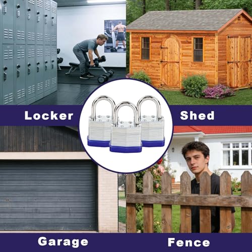 SEPOX 3-Pack Heavy Duty Outdoor Keyed-Alike Laminated Steel Padlocks 1-9/16"
