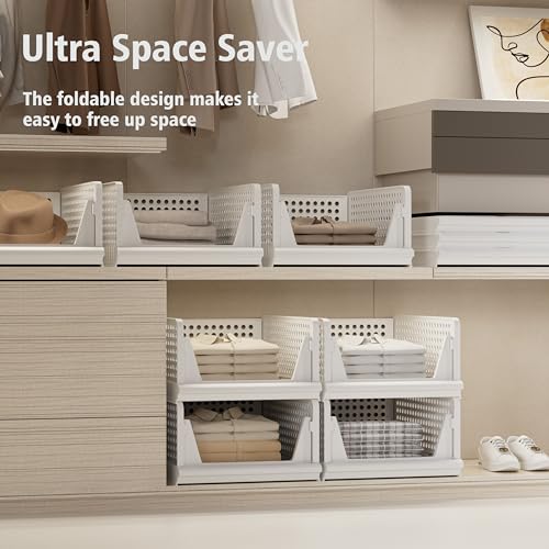 Stackable Closet Storage Bins with Open Front - Large Organizers for Wardrobe & Linen Shelves