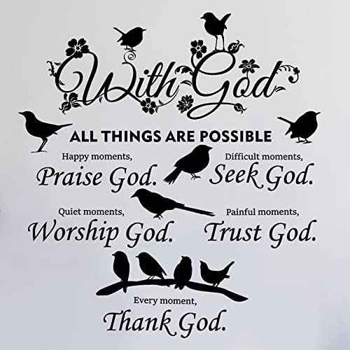 2 Pieces Bible Verse Wall Decal Scripture Quote Sticker - With God Things Are Possible Vinyl Christian Praise God DIY Inspirational Sayings Wall Art for Home Bedroom Decor