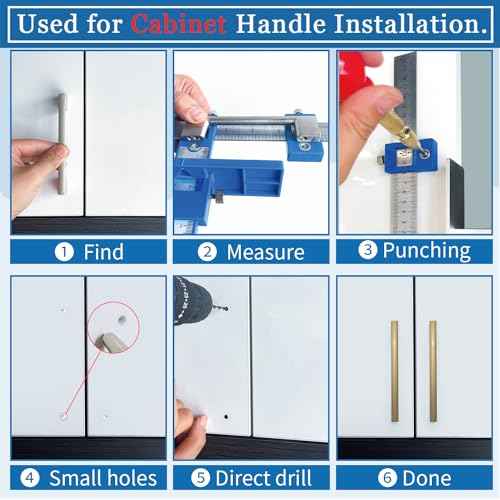 Cabinet Hardware Jig, King&Charles Cabinet Handle Jig + Automatic Hole Punch + Point Drill Bits, Use for Handles Knobs Pulls on Drawers/Doors, Wood Drilling Dowelling Guide Set.