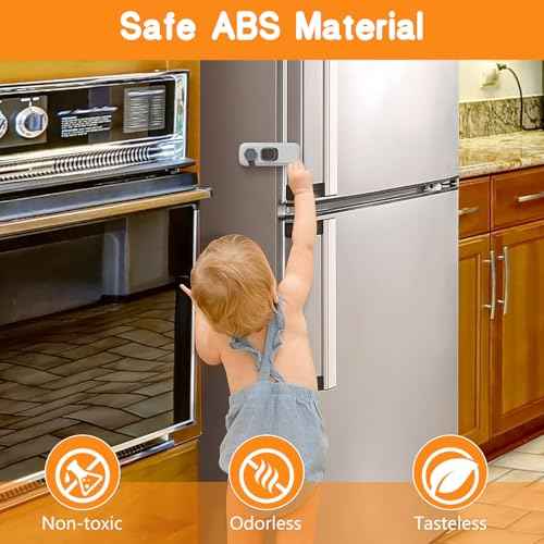 Baby Proofing Fridge Locks for Kids with Strong Adhesive, 5 Pack Child Proof Refrigerator Lock for Kid, Baby Safety Mini Freezer Lock for Toddler, Kitchen Pet Proof RV Refrigerator Latch (Gray)