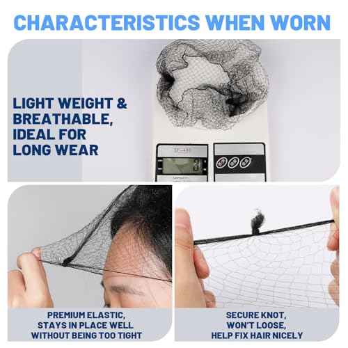 LEOBRO Black Hair Nets, 60 pcs Hair Nets for Food Service Workers, Invisible Nylon Hair Nets for Women and Men, Hairnets for Buns, 24 inches