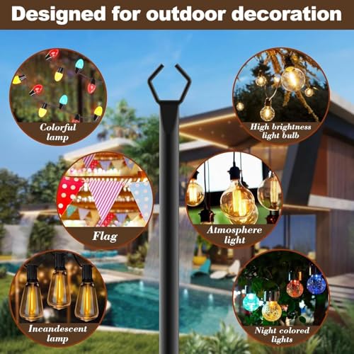 AILBTON 10Ft String Light Poles 4 Pack Outdoor Lighting Fence Mounts with Brackets